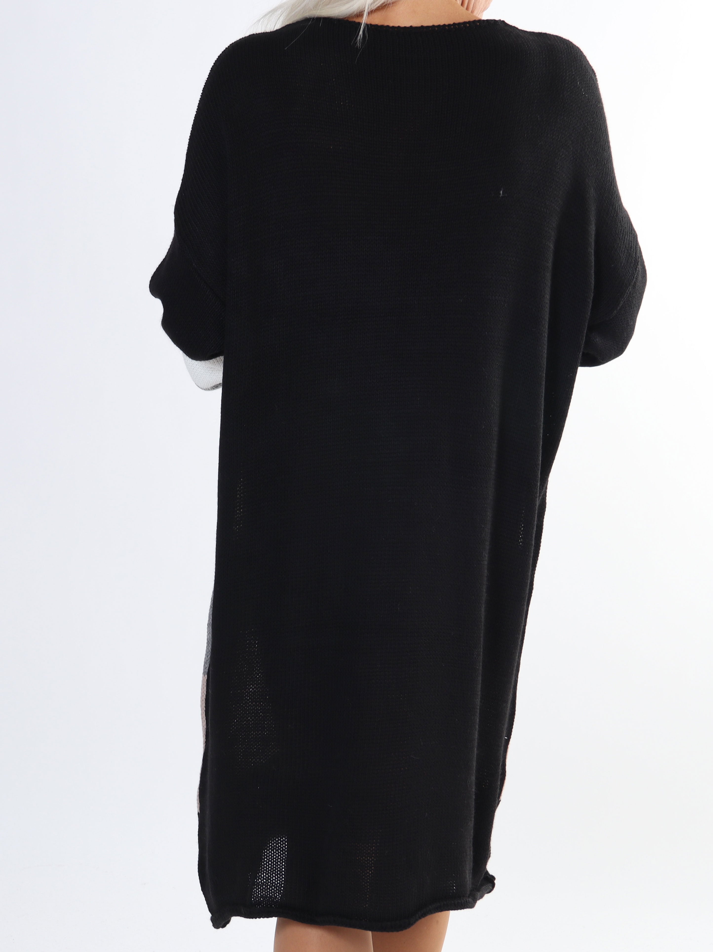 Love - Plus size strikkjole med brede striber og skrift